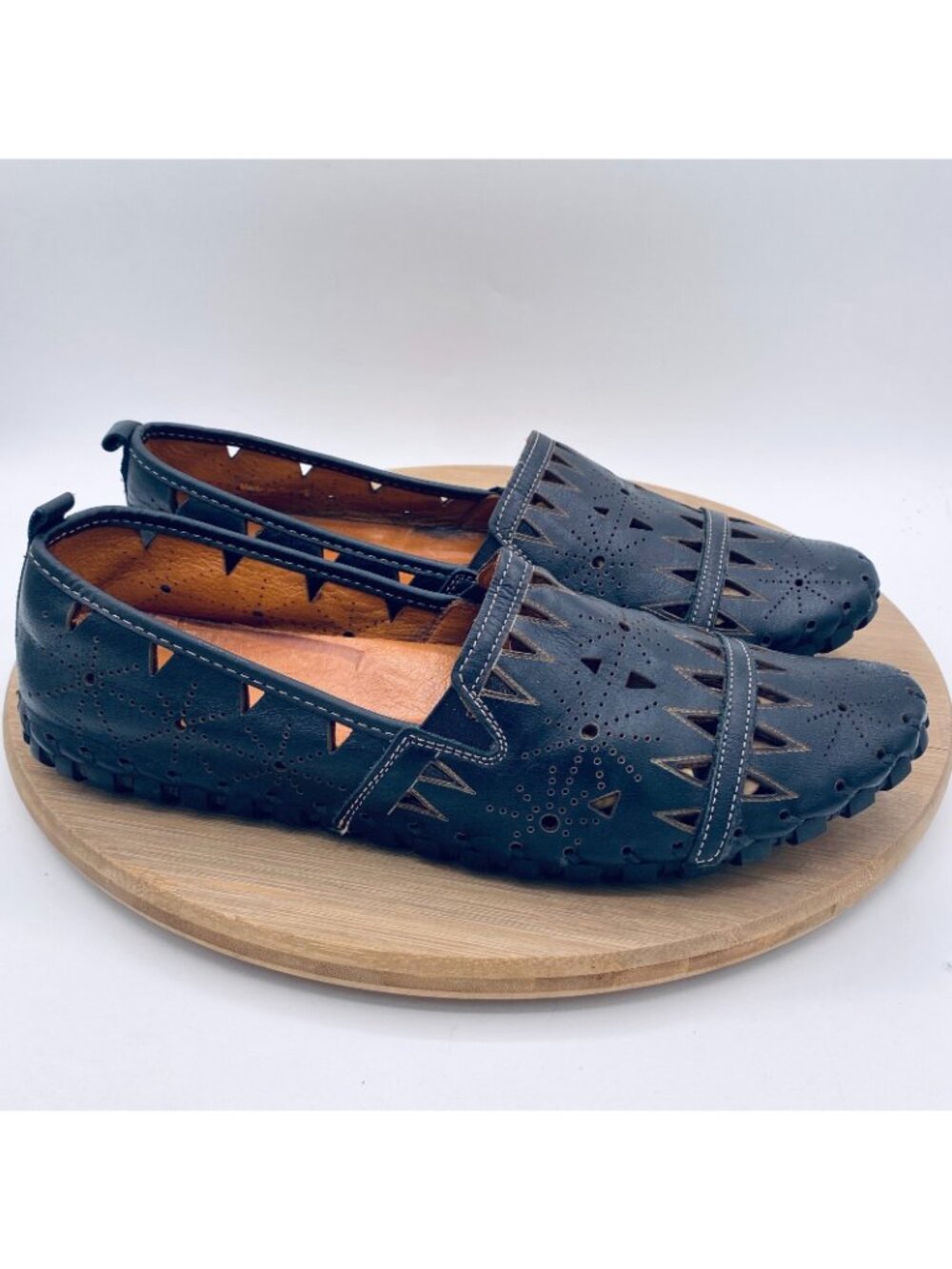 Spring Step Shoes Womens 10 41 Black Leather Perforated Loafers Artisan Boho - Picture 6 of 10